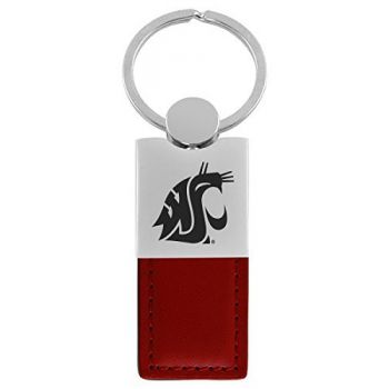 Modern Leather and Metal Keychain - Washington State Cougars