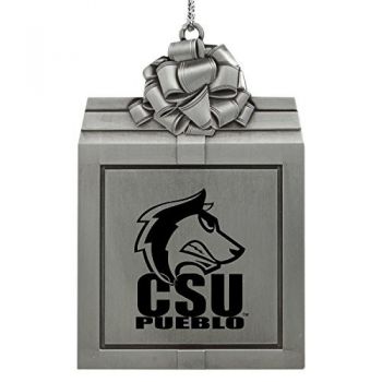Pewter Gift Box Ornament - CSU Pueblo Thunderwolves