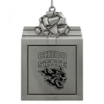 Pewter Gift Box Ornament - CSU Chico Wildcats