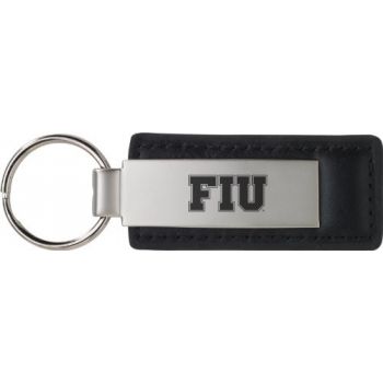 Stitched Leather and Metal Keychain - FIU Panthers