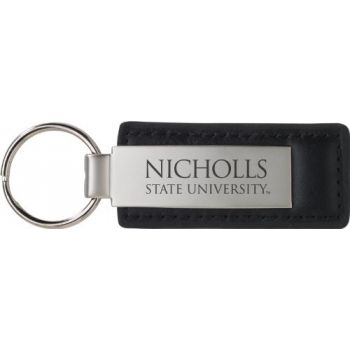 Stitched Leather and Metal Keychain - Nicholls State Colonials