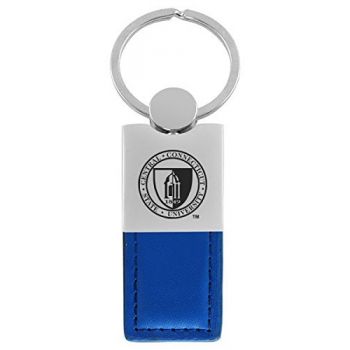 Modern Leather and Metal Keychain - Central Connecticut Blue Devils
