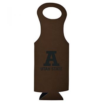 Velour Leather Wine Tote Carrier - Utah State Aggies