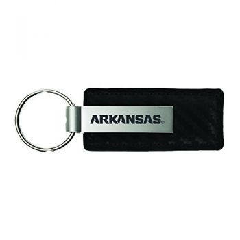Carbon Fiber Styled Leather and Metal Keychain - Arkansas Razorbacks