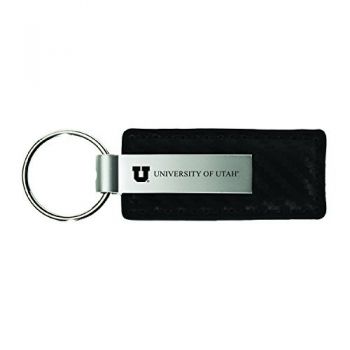 Carbon Fiber Styled Leather and Metal Keychain - Utah Utes