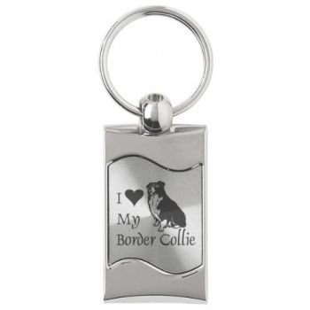 Keychain Fob with Wave Shaped Inlay  - I Love My Border Collie