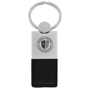Modern Leather and Metal Keychain - Stony Brook Seawolves