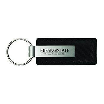 Carbon Fiber Styled Leather and Metal Keychain - Fresno State Bulldogs